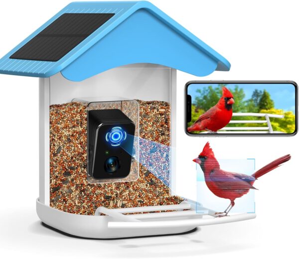 BROAIMX Smart Bird Feeder Camera, Free AI Forever, 2023 Newest 1080P HD Camera Auto Capture Bird Videos & 2 Pcs Solar Panel, App Notify When Birds Detected, 64G High-Speed TF Card