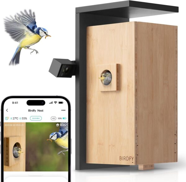 Birdfy Nest Smart Bird House with Dual Cameras, Smart Bird Box Camera, Auto-Capture Bird Nesting, Hatching, Feeding, AI Identify Bird Behavior & Generate Bird Story, Bird Watching Camera