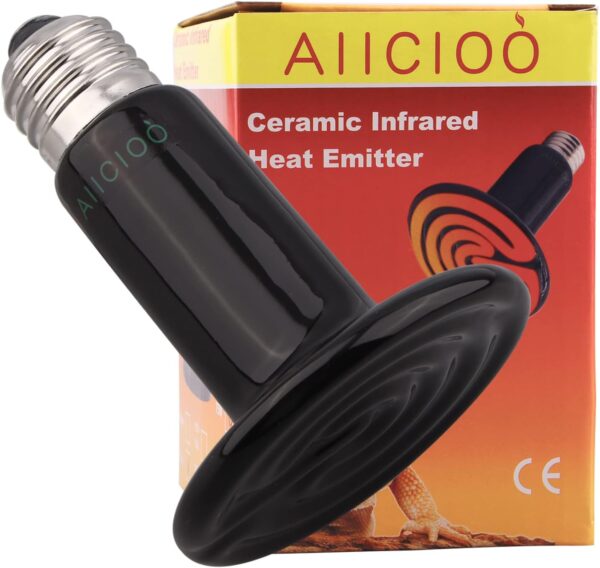 AIICIOO Terrarium Reptile Heat Lamp - Ceramic Heating Emitter Bulb for Lizards/Tortoise/Chicken Cooper Brooding Non Light Pets Rest Comfortable Screw E27 220-240V, Black (150W)