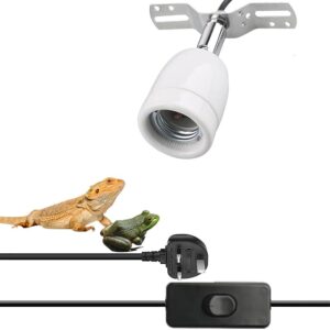 Lotvic Reptile Heat Lamp Holder, E27 200W Ceramic Bulb Holder, 360° Adjustable Pet Heater Bracket, Heat Lamp Socket with On/Off Switch, Heat Lamp Holder for Lizard Turtle Snake Reptile (No Bulbs)