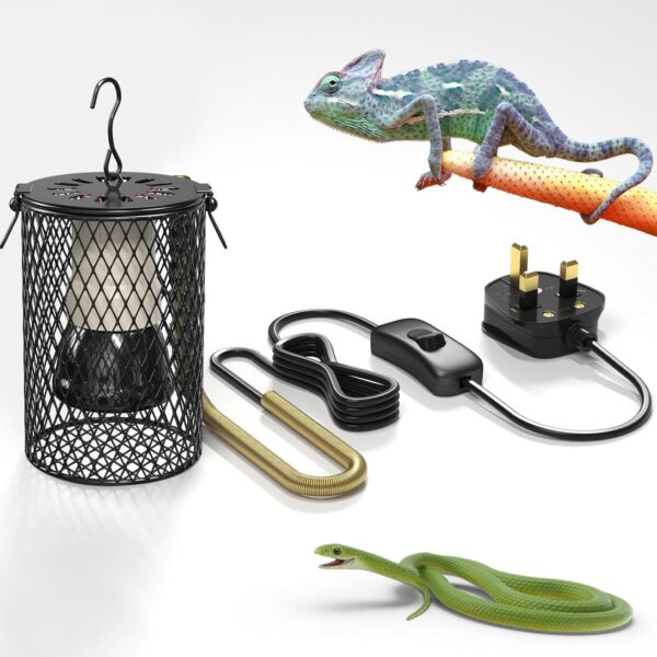 Bonlux Reptile Heat Lamp with Guard, 100W Reptiles Ceramic Heat Lamp Bulb Heater Infrared Lamp Holder with Anti Hot Bracket Cage, Heat Lamp for Reptiles Tortoise Lizard Turtle Snake Chicks