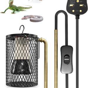 Reptile Heat Lamp with Guard, 100W Reptiles Ceramic Heat Lamp Bulb Infrared Heat Lamp Holder with Anti Hot Bracket Cage, Heat Lamp for Reptiles Puppies Chicks Lizard Tortoise Snake Bearded Dragon