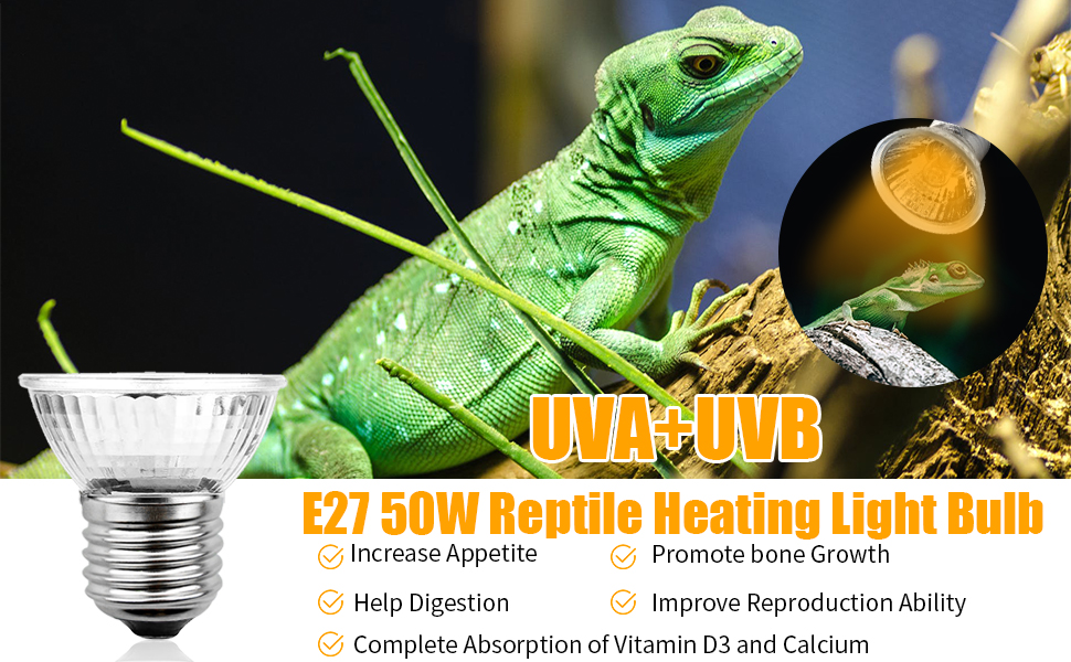 UVA+UVB E27 50W Reptile Heating Light Bulb