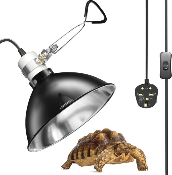 Bonlux Reptile Heat Lamp, 200W Tortoise Heat Lamp, 8.5in Reptile Dome Heat Light with Clip, 230V Heat Lamp for Reptiles with BS Plug fit with E27 Heat Bulb, Pet Heat Lamp for Tortoise, Bearded Dragon