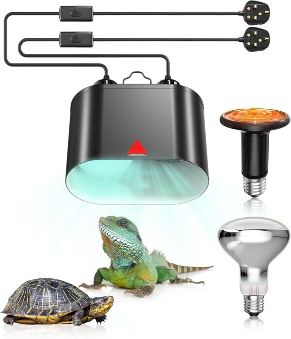 GlowUp Dual Reptile Light Fixture, Max 200W Reptile Light Heat Lamp Combo Kit with E27 Full-Spectrum Bulb&Ceramic Heat Emitter, Combo Dome UVB Light Reptile Kit for Tortoise Turtle Bearded Dragon