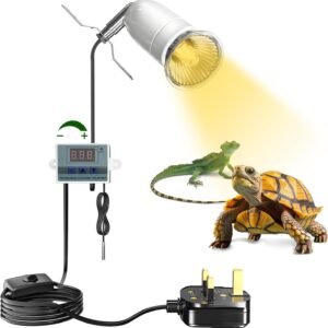 Lamptobe Reptile Ceramic Heat Lamp Holder 200W, Reptile Basking Lamp Holder for E27 Bulb with Smart Thermostat，E27 Tortoise Heat Lamp Holder for Aquarium Lizard Turtles Snakes Frog Spider