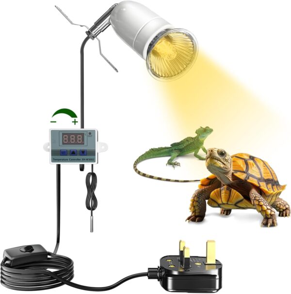 Lamptobe Reptile Ceramic Heat Lamp Holder 200W, Reptile Basking Lamp Holder for E27 Bulb with Smart Thermostat，E27 Tortoise Heat Lamp Holder for Aquarium Lizard Turtles Snakes Frog Spider