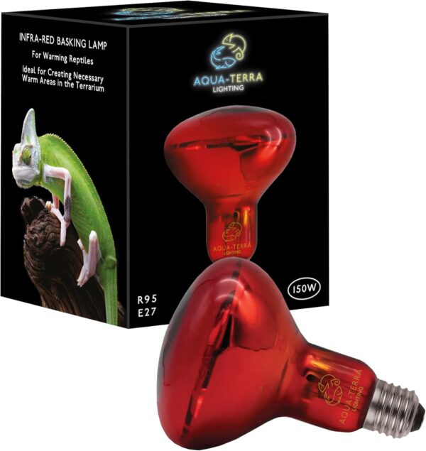 Aqua-Terra Lighting 150w Infrared Basking Heat Lamp for Reptiles, Amphibians and Invertebrates– R95 Spotlight Bulb with E27 Standard Screw Base Suitable for Vivarium Heating