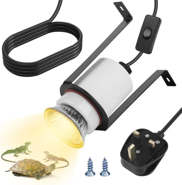 Mineup Reptile Heat Lamp Holder, E27/E26 Ceramic Bulb Holder, 300W Ceramic Pet Heater Bracket, Pet Heat Lamp Holder, Heat Lamp Socket with On/Off Switch for Lizard Turtle Snake Reptile (No Bulbs)