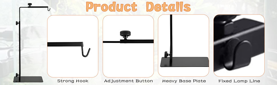 Adjustable Small Reptile Dome Lamp Bracket Standing