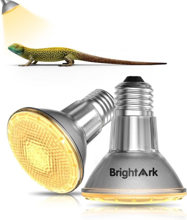 BrightArk 60W Reptile Heat Lamp Bulb E27 PAR20 Tortoise Heat Lamp Warm White 2700K Dimmable Heat Lamp Bulb for Puppies/Reptiles/Tortoise/Lizards/Snakes/Bearded/Dragon/Chicks (2 Pack)