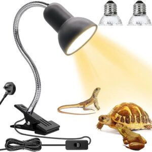 Lotvic Tortoise Heat Lamp, E27 50W Reptile Heat Lamp, Heat Spotlight Holder with 360° Adjustable Metal Gooseneck Hose, UVA UVB Basking Lamp for Aquarium, Lizard, Turtles, Snakes (2 Bulbs Included)