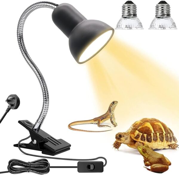 Lotvic Tortoise Heat Lamp, E27 50W Reptile Heat Lamp, Heat Spotlight Holder with 360° Adjustable Metal Gooseneck Hose, UVA UVB Basking Lamp for Aquarium, Lizard, Turtles, Snakes (2 Bulbs Included)