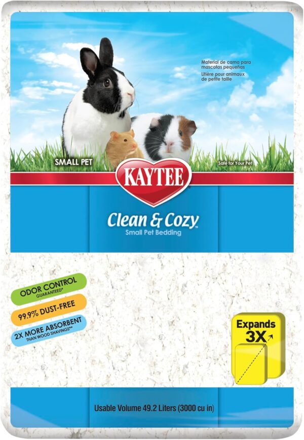 Kaytee Clean & Cozy Super Absorbent Paper Bedding for Cages, Hamster, Gerbil, Mice, Rabbit, Guinea Pig, 49.2 Litre, White