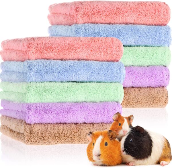 10 Pieces Guinea Pigs Blankets Hamster Fleece Cage Liners Soft Guinea Pig Accessories Small Animal Pet Blanket Sleep Bedding Mats Pet Supplies for Dog Puppy Cat (Gray, Beige, 11.8 x 11.8 Inch)