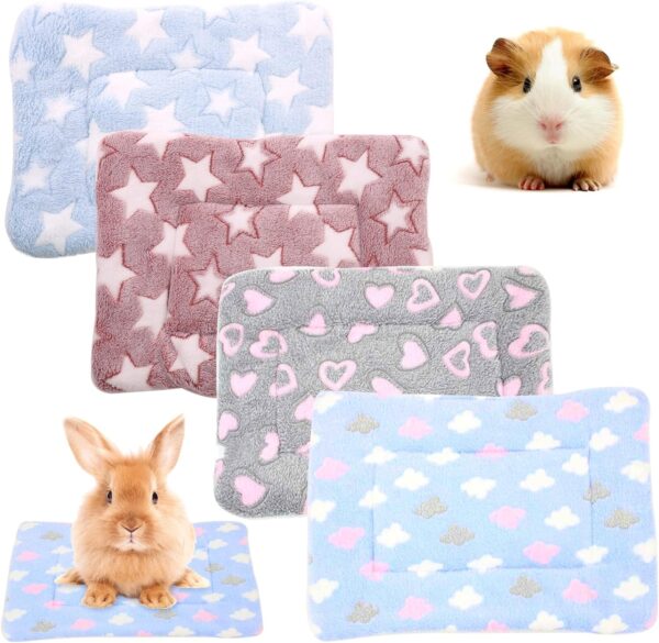 Hjyokuso 4 Pieces Hamster Guinea Pig Warm Bed Mats Soft Plush Hamster Pad Mats Small Animal Winter Sleep Bedding Mat for Bunny Rabbit Hamster Guinea Pig Squirrel Hedgehog Mice and Gerbil Chinchilla