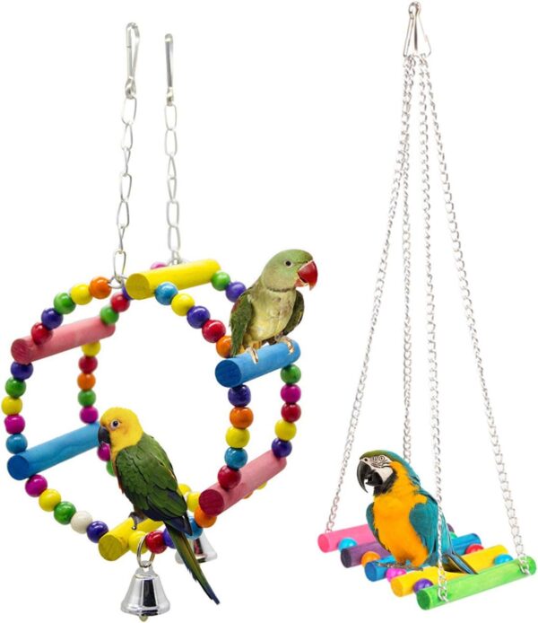 Gwotfy Budgie Toys, Bird Swing, Bird Parrot Toys, 2 Packs Bird Swing Toy, Pet Bird Parrot Parakeet Budgie Cockatiel Cage Hammock Swing Toy