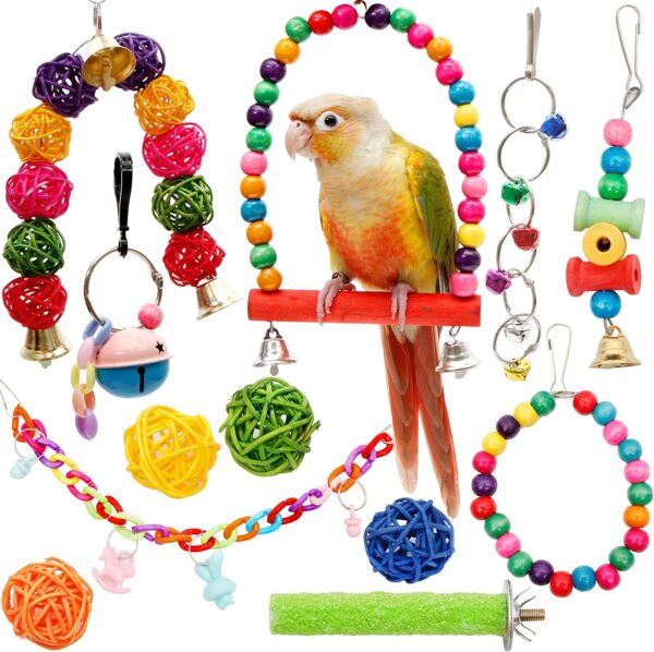 Youngever 12 Packs Bird Swing Toy, Parrot Toys Hanging Bell, Bird Cage Toys for Parrots, Finches, Macaws, Cockatiels