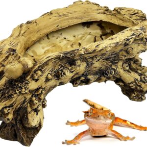 Hamiledyi Reptile Hide Cave Resin Bark Reptile Hideouts Simulation Tree Trunk Hideout Gecko Tank Accessories Terrarium Decor for Hermit Crabs Leopard Gecko Lizard Bearded Dragon(11.81" L x 4.72" H)