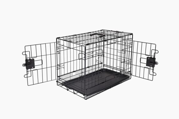 Amazon Basics XS Metal Dog Crate/Cage with Tray, Durable and Foldable Dog Cage with Double Door, Black, Extra Small 56cm (22")