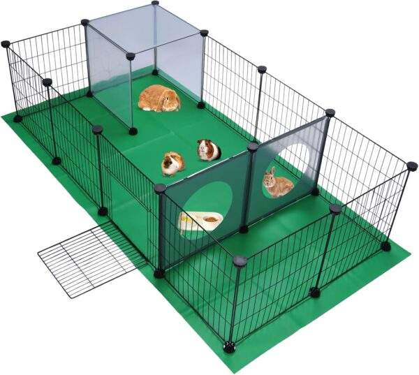 JUNGLE STONE Pet Playpen, Small Animals Cage, Pet Exercise Fence with Mat, DIY Iron Mesh Panel, Interesting Game Holes Design, Ideal for Puppy,Rabbit,Kitten,Hamster,Guinea Pig,Hedgehog