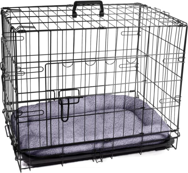 Pretty Pooch Dog Crate Puppy Cat Pet Training Cage Small Carrier Metal Folding with Tray Double Door and Bed (Small - 24 Inch)