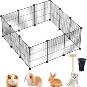 Lxvckly Pet Playpen, Small Animals Cage, DIY Encrypted Metal Wire Rabbit Fence, Guinea Pigs Cages, Kitten Playpen, Indoor & Outdoor Yard Fence for Small Animals Black