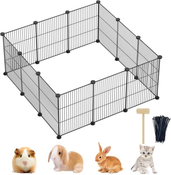 Lxvckly Pet Playpen, Small Animals Cage, DIY Encrypted Metal Wire Rabbit Fence, Guinea Pigs Cages, Kitten Playpen, Indoor & Outdoor Yard Fence for Small Animals Black