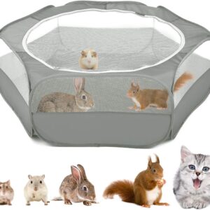 VavoPaw Small Animal Kitten Playpen, Pet Exercise Fence Waterproof with Zippered Cover, Pet Cage Tent, Small Yard Fence for Guinea Pig, Cat, Rabbit, Hamster, Chinchillas, Hedgehogs, Gray