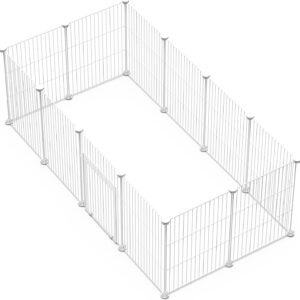 LANGXUN Rabbit Enclosure, Metal Fence, Wire Cage, Encrypted Wire Cage, DIY Assembly of Different Sizes of Metal Wire Cage(128X64X43CM White 12PCS)