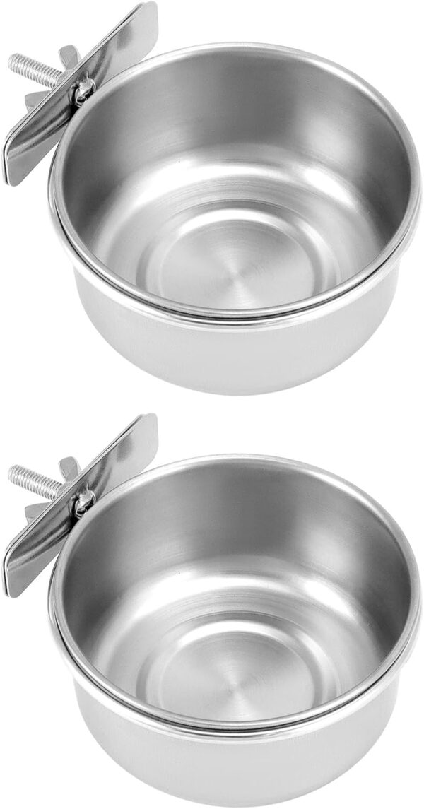 QWORK® 2 Pieces Bird Feeding Cups with Wing Nut, Stainless Steel Food Water Bowls for Bird Hamster Small Pet Cages (4 x1.8in/10x4.5cm)