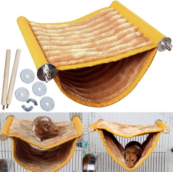 Upgraded Hamster Hammock House, Guinea Pig Bed Rabbit Hideout, Mouse Rat Hanging Swing Winter Warm Bed Small Pet Animal Double Layer Cage Tent Hut Nest for Mouse Rat Hamster Playing Sleeping, Washable