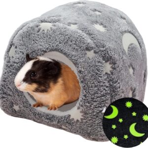 LeerKing Guinea Pig Bed Rabbit Hideout Nest Rat Small Pet Cage Accessories Chinchilla Ferret Sugar Glider Squirrel Gerbil Cave Glow in the Dark Grey M