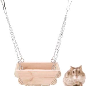 21x11x8cm/8.3x4.3x3.1in Wooden Hamster Swing, Hamster Wooden Swing Toy Hanging Bed Small Pet Wooden Swing Boat Cage Bed Chewing Toy with Hanging Chain for Hamster Chinchilla