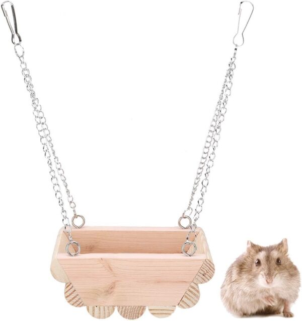 21x11x8cm/8.3x4.3x3.1in Wooden Hamster Swing, Hamster Wooden Swing Toy Hanging Bed Small Pet Wooden Swing Boat Cage Bed Chewing Toy with Hanging Chain for Hamster Chinchilla