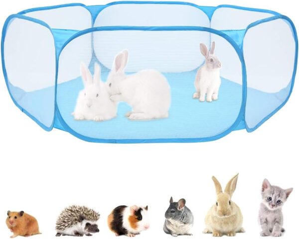 Small Animals Cage Tent Breathable Transparen Foldable Pet Playpen Pop Open Exercise Fence Portable Yard Outdoor Indoor for Hamster,Guinea Pig,Rabbits, Chinchillas and Hedgehogs