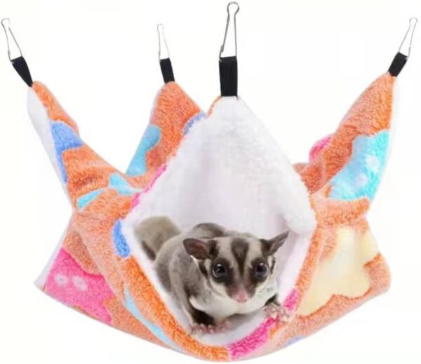 QeeHeng Small Animal Hanging Hammock,Small Pet Swinging Bed,Double-Layer Pet Cage Hammock for Ferret Rat Sugar Glider and Other Small Animals,Brown