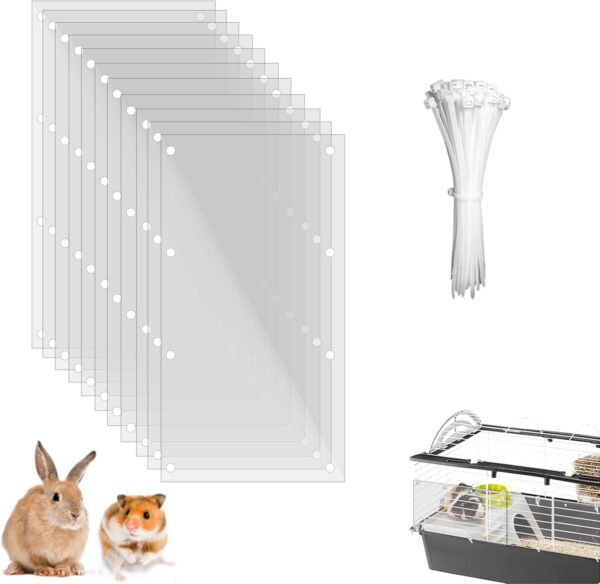 PeSandy Pet Cage Liner, Cage Edge Liner Protection, 12 PCS Clear Cage Edge Guard for Rabbit Guinea Pig Hamster Hedgehog Chinchilla Ferret Bunny, Obstruct Cage Side Litter (Transparent, 11.8x5.9IN)