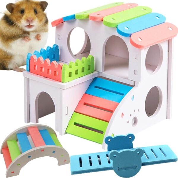 WSNDM 3 Pieces Hamster Play Toys, Rainbow House, Colorful Arch Bridge, Seesaw, Boredom Breaker Small Animal Activity Toy, Cage Accessories For Small Pet Toys, Hamster Rat Hedgehog Squirrel