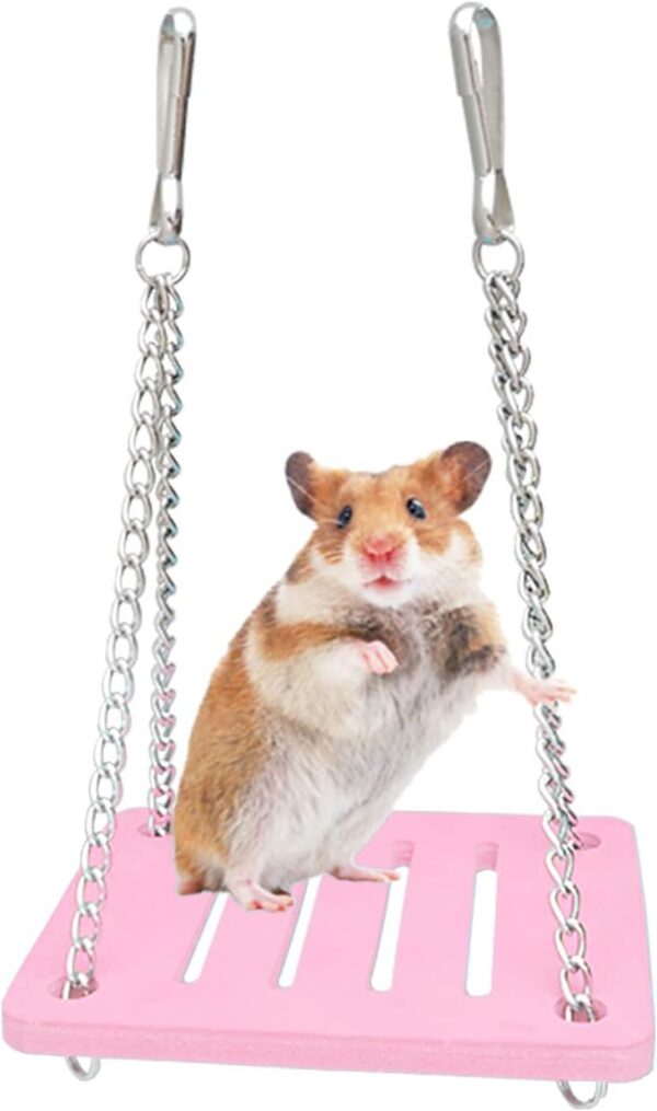 Andiker Hamster Toys, Hamster Swing, Small Animal Activity Toy Boredom Breaker, DIY Hamster Cage Accessories for Small Pets (Pink, Swing)