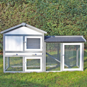 Thumper XL Rabbit Hutch, Guinea Pig Home front view. Flat packed easy assemble. Grey, white finish