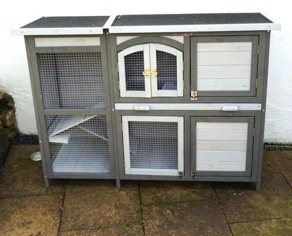 Rabbit Hutch, House Outside Play Pen, Sloping Pitch Roof, Wood with Rust Resistant Mesh, Outdoor Rabbit or Small Pet Home, Cage, Easy Clean