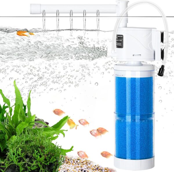 AQQA Internal Fish Tank Filter,15W Submersible Aquarium Filter Pump with Adjustable Water Flow, Fish Tank Filter Pump with Aeration & Rainfall for 190-380L Fish Tank