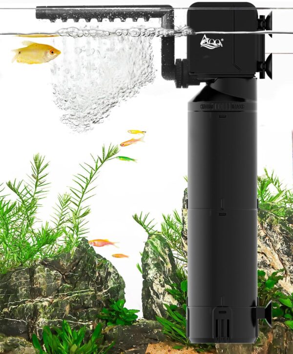 AQQA Fish Tank Filter, 1400L/h Strong Flow Aquarium Filter, Ultra Quiet Adjustable Fish Tank Filter Pump for 200-680L Tank