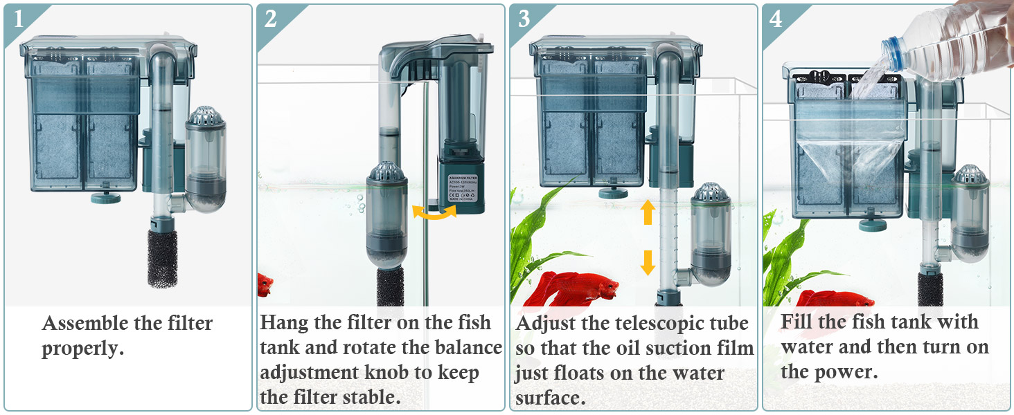 installation of the aquarium hanging filter