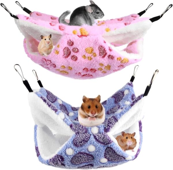 2 Pack Guinea Pig Hammock, Double-Layer Pet Cage Hammock Small Animal Hanging Hammock Soft Warm Guinea Pig Hideout Hanging Rat Toys Ferret Cage Accessories for Hamster Rat Parrot Guinea Pig Sleep