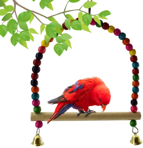 2 Pack Parrot Swing Toy Bird Swing Cage Hanging Toys Natural Wooden Handmade Perch Ladder Stand for Parakeets Budgie Hummingbirds Bird