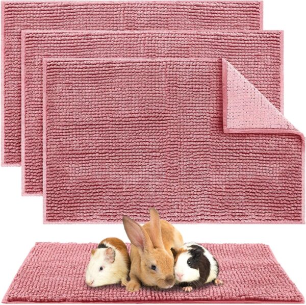 4 Pcs Guinea Pig Cage Liner Guinea Pig Bedding Washable Fleece Pee Pads Reusable Guinea Pig Training Mat Small Animal Sleeping Bed for Guinea Pigs Rabbit Bunny Hamster (16 x 24 Inch,Pink)