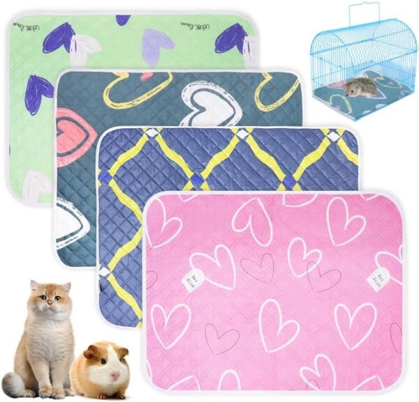 4Pcs Guinea Pig Bedding, Waterproof Reusable Fast Absorbent Puppy Training Pad, Washable Air Dried Pee Mat for Small Animals Rabbit Cat Hamster Dog