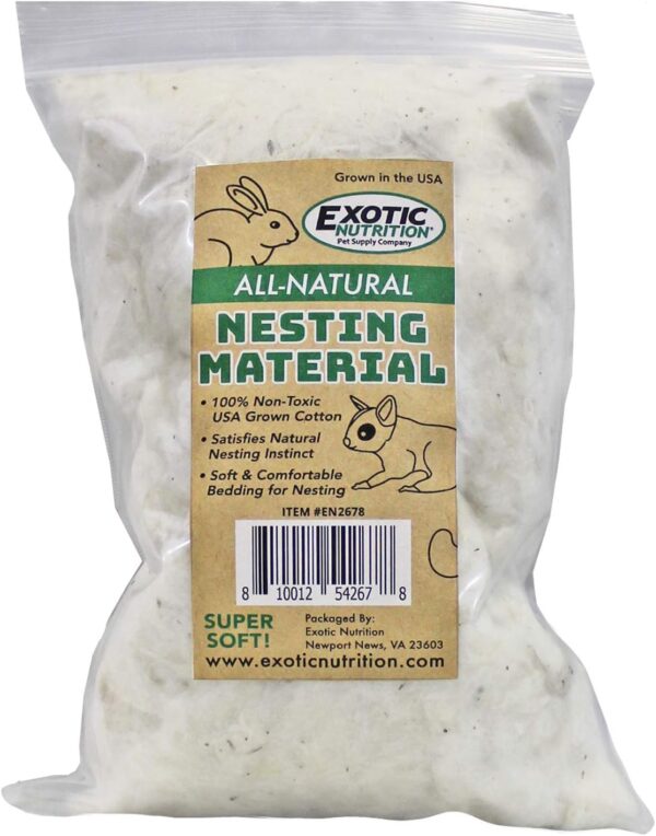 All-Natural Nesting Material (4 oz.) - 100% Cotton Eco-Friendly Animal Bedding - For Sugar Gliders, Squirrels, Hamsters, Rabbits, Chinchillas, Rats, Mice, Gerbils, Guinea Pigs and Other Small Pets